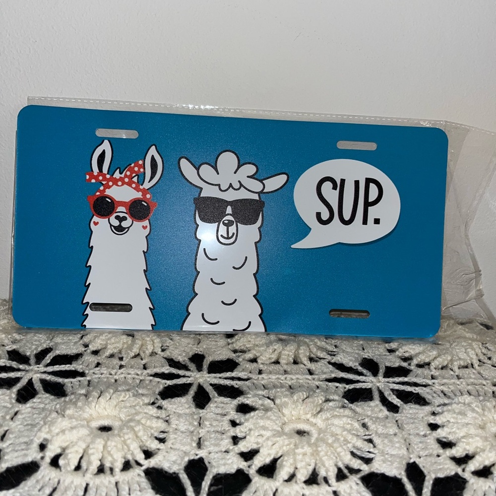 Blue Llama 'SUP.' Decorative License Plate - Picture 3 of 6